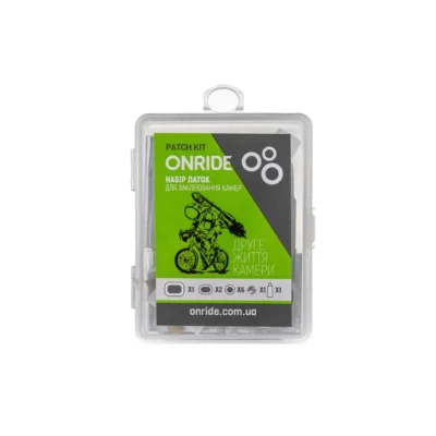 Veloaptechka onride shamber, plastikovij boks (6 latok, metalevij skrebok, klej 7 ml, gumka nipelya)